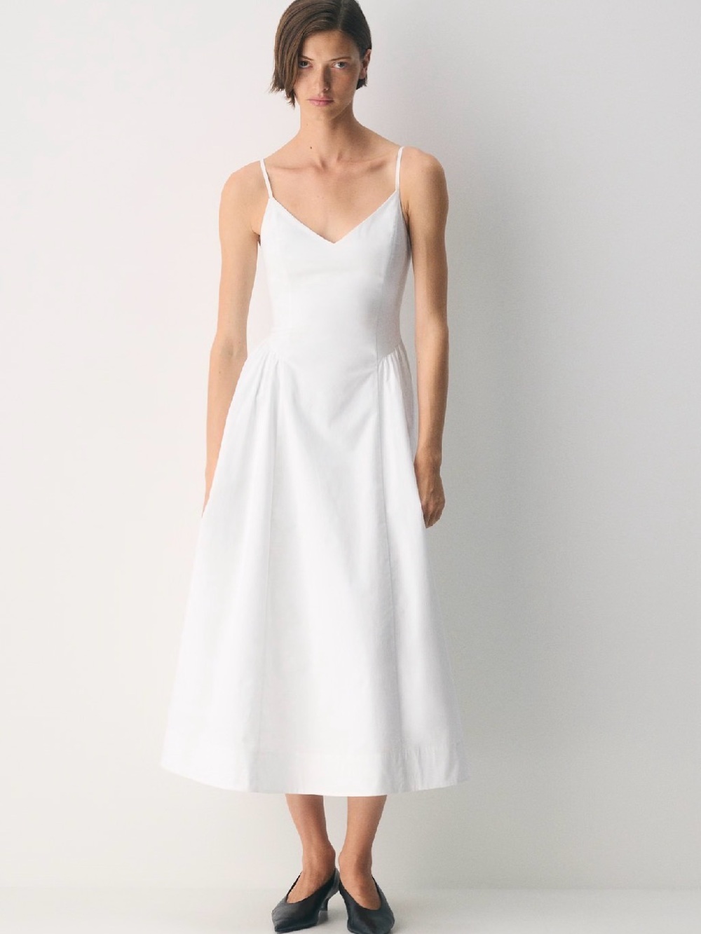 Babaton Aritzia White V-Neck Spaghetti Strap Midi Dress